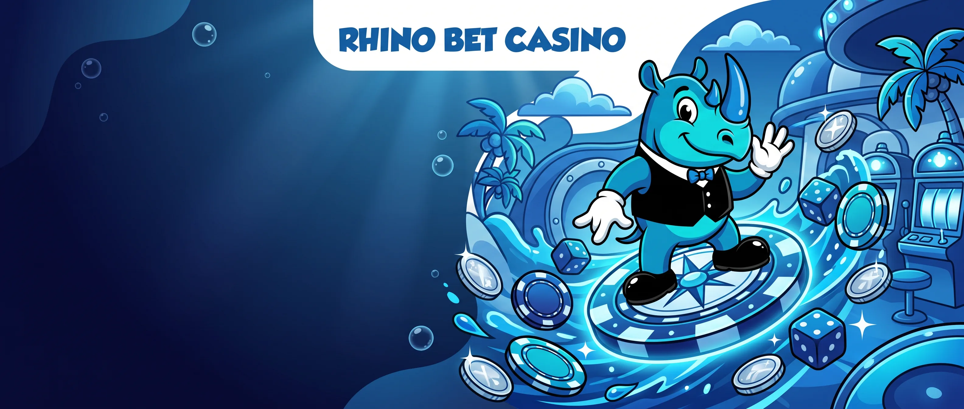 Rhino Bet mascot in an underwater casino
